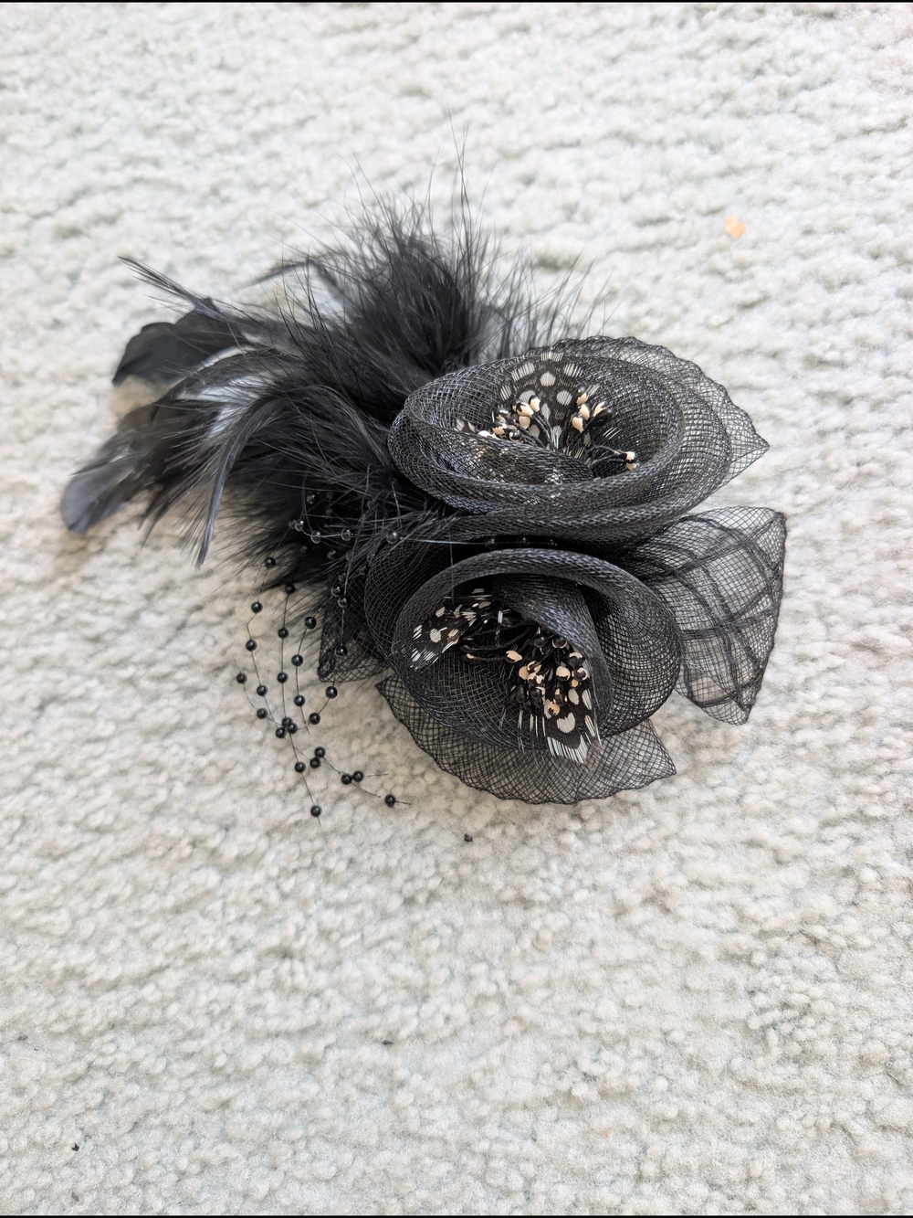 Black Floral Feather Fascinator - Hair Clip Or Lapel Pin